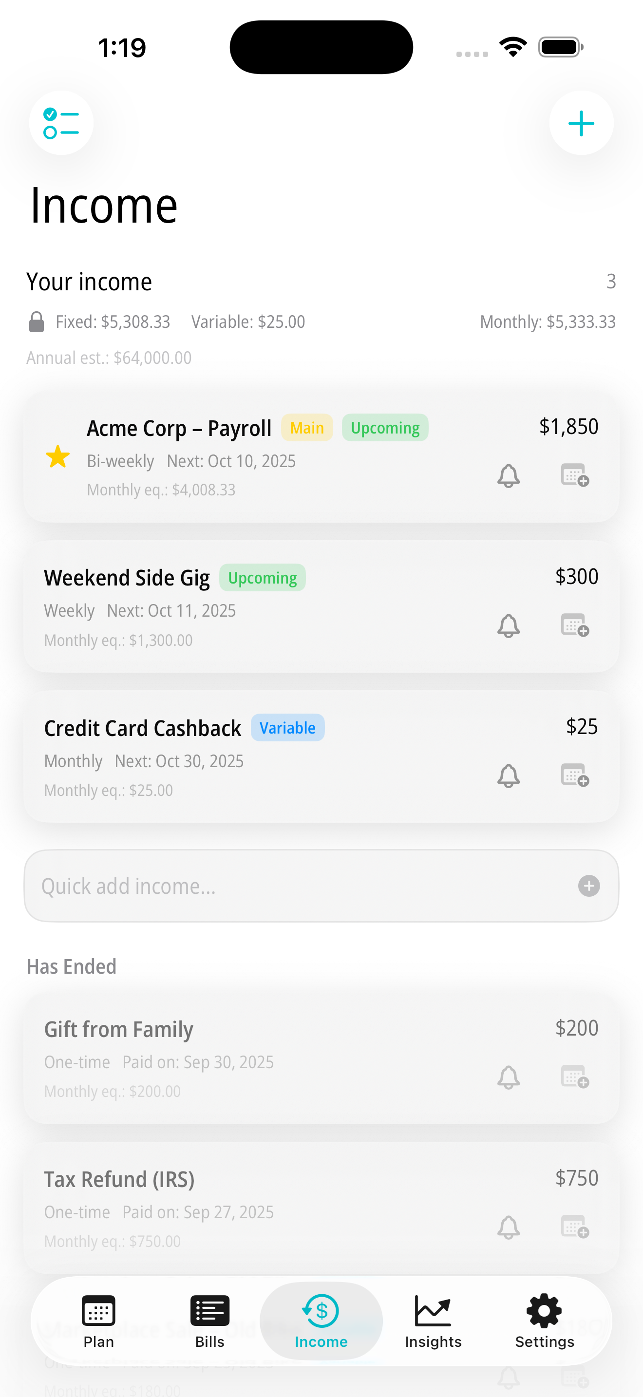 Income view